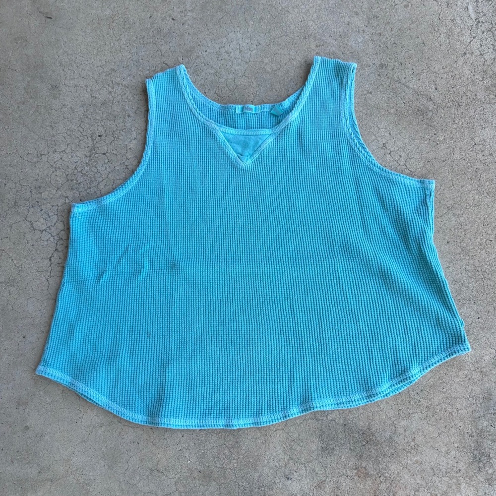 Vans Waffle Knit Tank Top Womens Large Blue Excellent Sleeveless Thermal Crop